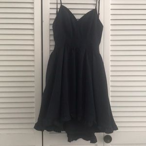 Navy Blue Vline Ruffle Bottom Low Back Swing Dress